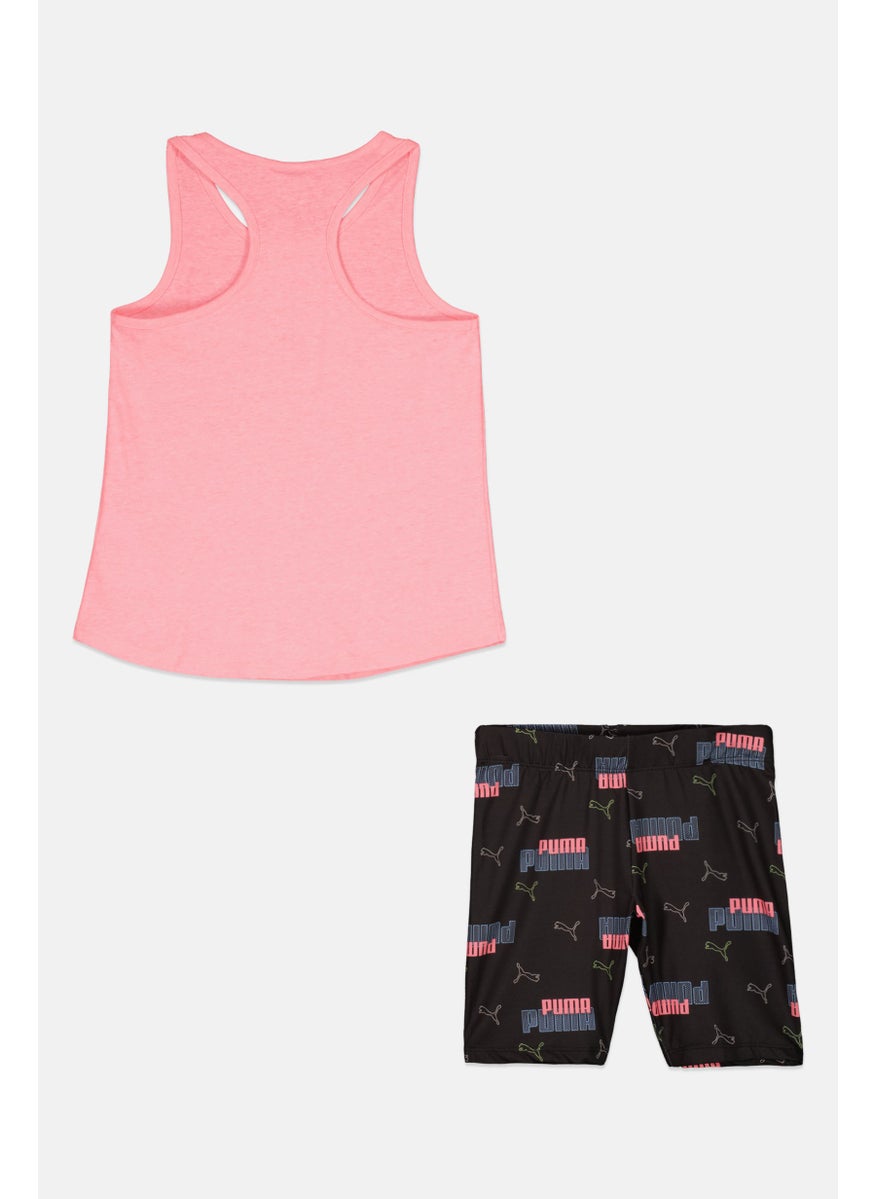 PUMA Kids Girl 2 Pieces Graphic Print Top and Shorts Set, Multicolor  - Image 2
