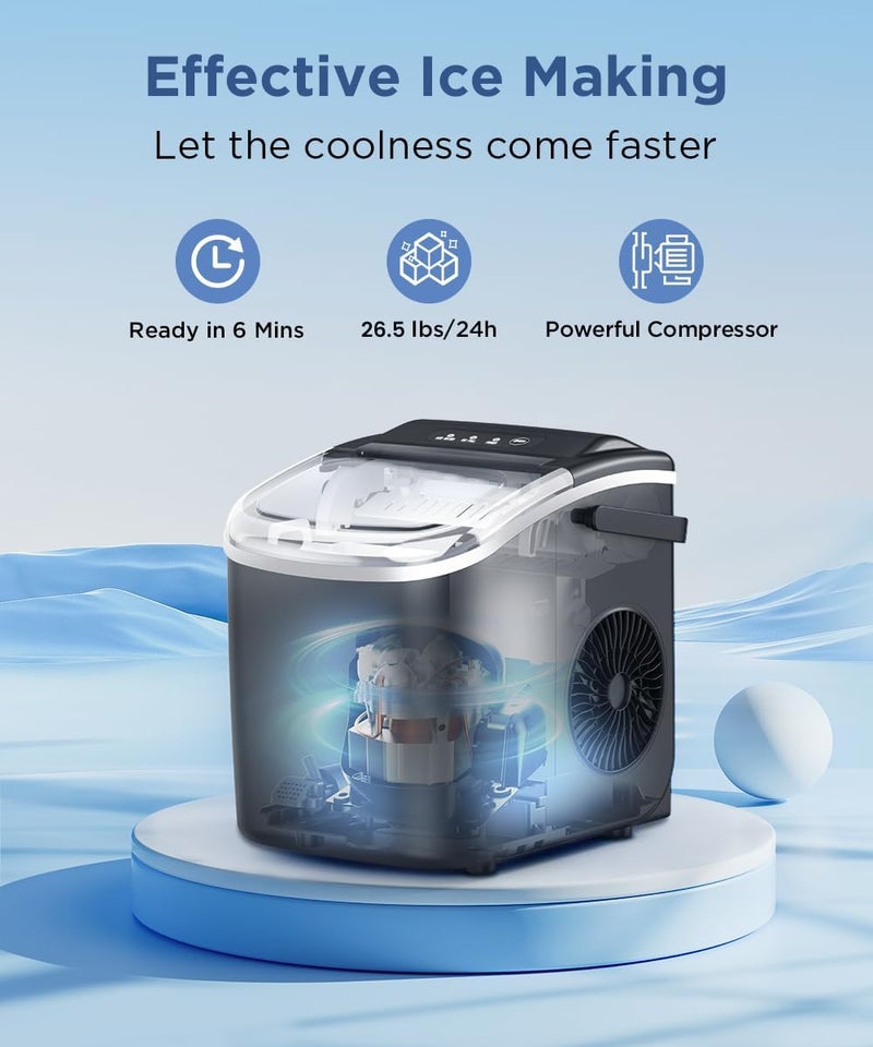 COWSAR COWSAR Ice Maker Countertop, Portable Ice Machine with Self-Cleaning, 26.5lbs/24Hrs, 9 Bullet Ice Cubes in 6 Mins, Ice Basket and Scoop, Ideal for Home, Kitchen, Bar, Camping  - Image 3