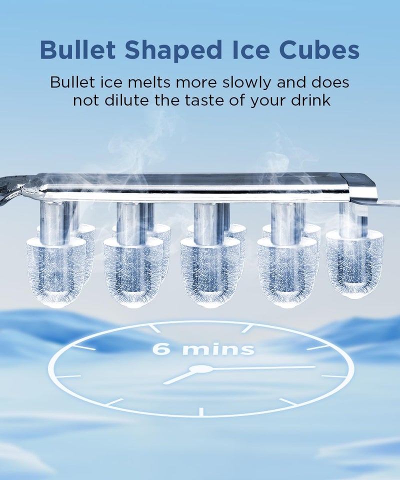 COWSAR COWSAR Ice Maker Countertop, Portable Ice Machine with Self-Cleaning, 26.5lbs/24Hrs, 9 Bullet Ice Cubes in 6 Mins, Ice Basket and Scoop, Ideal for Home, Kitchen, Bar, Camping  - Image 4
