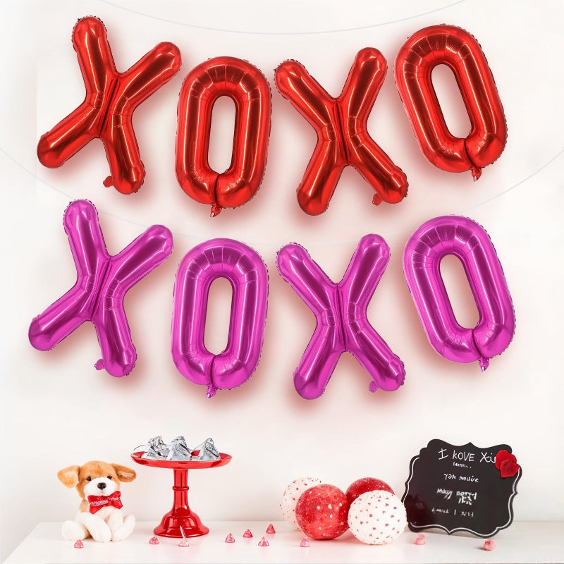 Froova Red Pink XOXO Balloons 8 Pcs Valentines Day Balloons PinK Red XOXO Foil Balloon Letters for Girls Women Anniversary Sweet Valentine Day Romantic Decorations Special Night Party Bridal Shower - Image 3