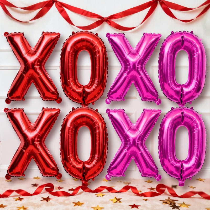 Froova Red Pink XOXO Balloons 8 Pcs Valentines Day Balloons PinK Red XOXO Foil Balloon Letters for Girls Women Anniversary Sweet Valentine Day Romantic Decorations Special Night Party Bridal Shower - Image 1