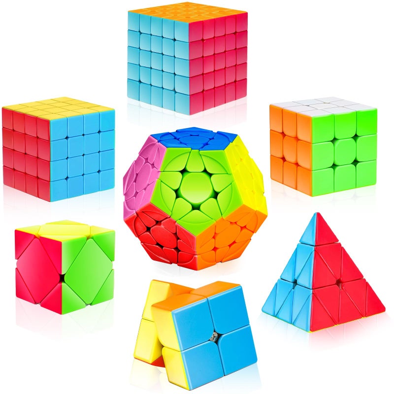 AuntyFey Speed Cube Set 7 Pack Speed Magic Cube Set with 3x3 2x2 4x4 Pyramid Megaminx Stickerless Speed Cube for Kids Toddlers Adults Puzzle Cube for Kid - Image 3