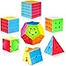 AuntyFey Speed Cube Set 7 Pack Speed Magic Cube Set with 3x3 2x2 4x4 Pyramid Megaminx Stickerless Speed Cube for Kids Toddlers Adults Puzzle Cube for Kid - Image 2