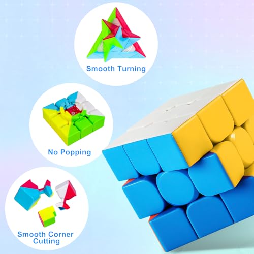 AuntyFey Speed Cube Set 7 Pack Speed Magic Cube Set with 3x3 2x2 4x4 Pyramid Megaminx Stickerless Speed Cube for Kids Toddlers Adults Puzzle Cube for Kid - Image 5