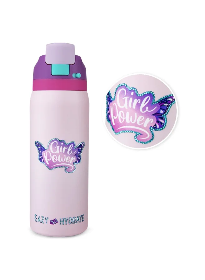 Eazy Kids Eazy Kids Stainless Steel Water Bottle Bling w/ Straw and Spout 948 mL Girl Power Bling