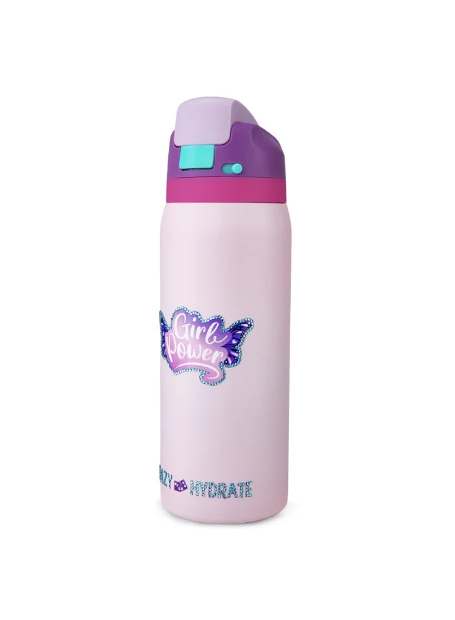 Eazy Kids Eazy Kids Stainless Steel Water Bottle Bling w/ Straw and Spout 948 mL Girl Power Bling