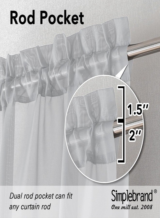 Simplebrand Light Grey Sheer Curtains 63 Inch Length 2 Panels, Rod Pocket Solid Color Window Sheer Curtain Panels, Elegant Curtains & Drapes for Living Room, Bedroom 2 Panels (42" W x 63" L) - Image 2