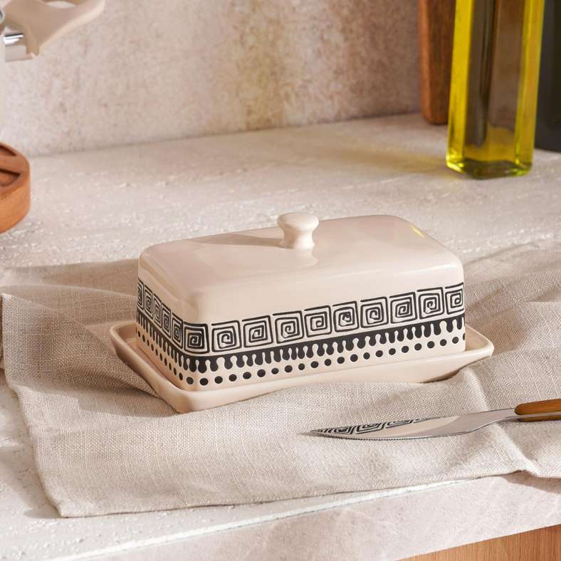 Pan Home طبق زبدة إيليني العرقي - أسود وبيج