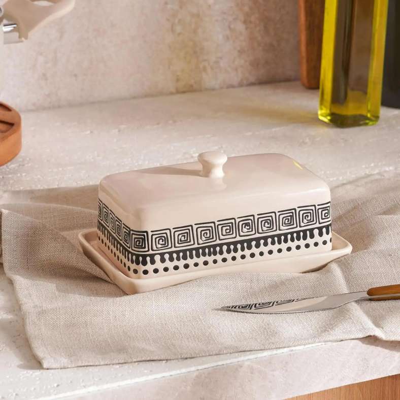 Pan Home طبق زبدة إيليني العرقي - أسود وبيج - Image 1