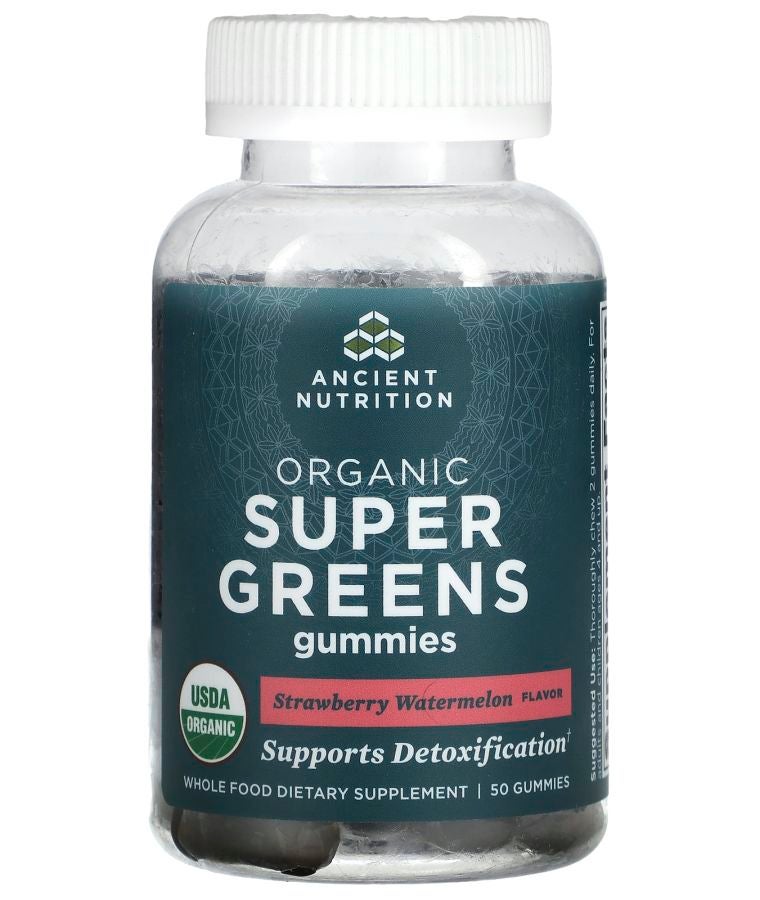 Ancient Nutrition Organic Super Greens Gummies Strawberry Watermelon 50 Gummies