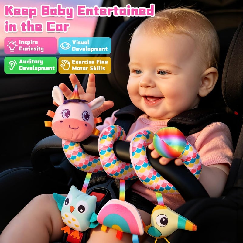 FPVERA Car Seat Toys for Infants 0-6 months, Spiral Hanging Crib Stroller Activity Toys with Rattles, Baby Car Seat Accessories Toy for Developing Sensory & Motor Skills, Ideal Gift for Newborn Infant - Image 2
