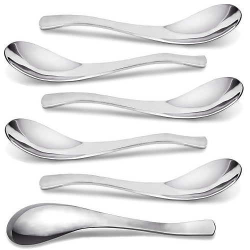 AOOSY 6-Piece Heavy Weight Soup Spoons,Stainless Steel Asian Soup Spoon with Ergonomic Short Handle for Ramen, Curry, Cereals - Image 1