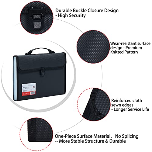 JIZISO Legal Size 13 Pocket Accordian File Organizer Expanding File Folder for FC A4 Paper, Briefcase File Case with Durable Handle & Buckle Closure for School Home & Business (Black-2) - Image 5