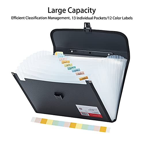JIZISO Legal Size 13 Pocket Accordian File Organizer Expanding File Folder for FC A4 Paper, Briefcase File Case with Durable Handle & Buckle Closure for School Home & Business (Black-2) - Image 3