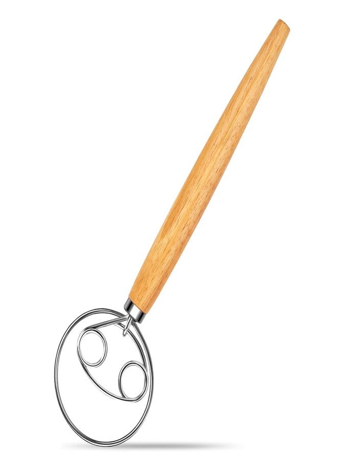 BIRZAR Danish Dough Whisk Dutch Style Mixer with Stainless Steel Dough Hook and Wooden Handle for Sourdough Bread Making Whisking Tools and Supplies,Bread Whisk 13 Inch - Image 1