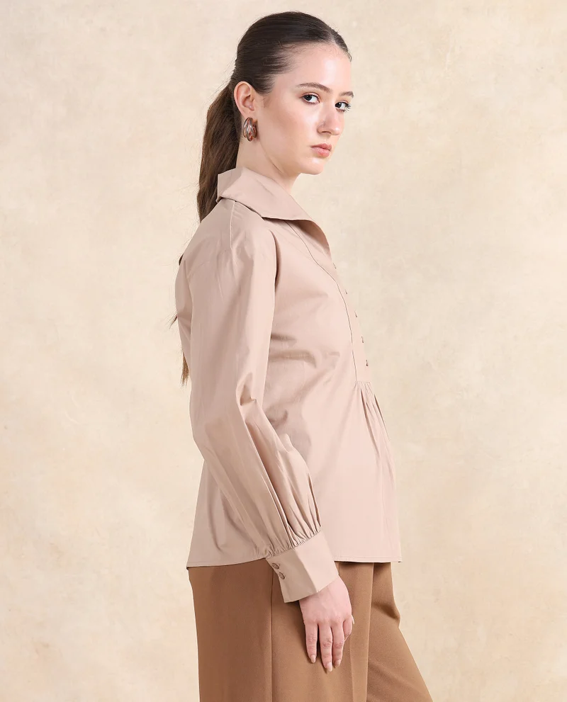 Rareism Women's Collared Top With Button Detailing