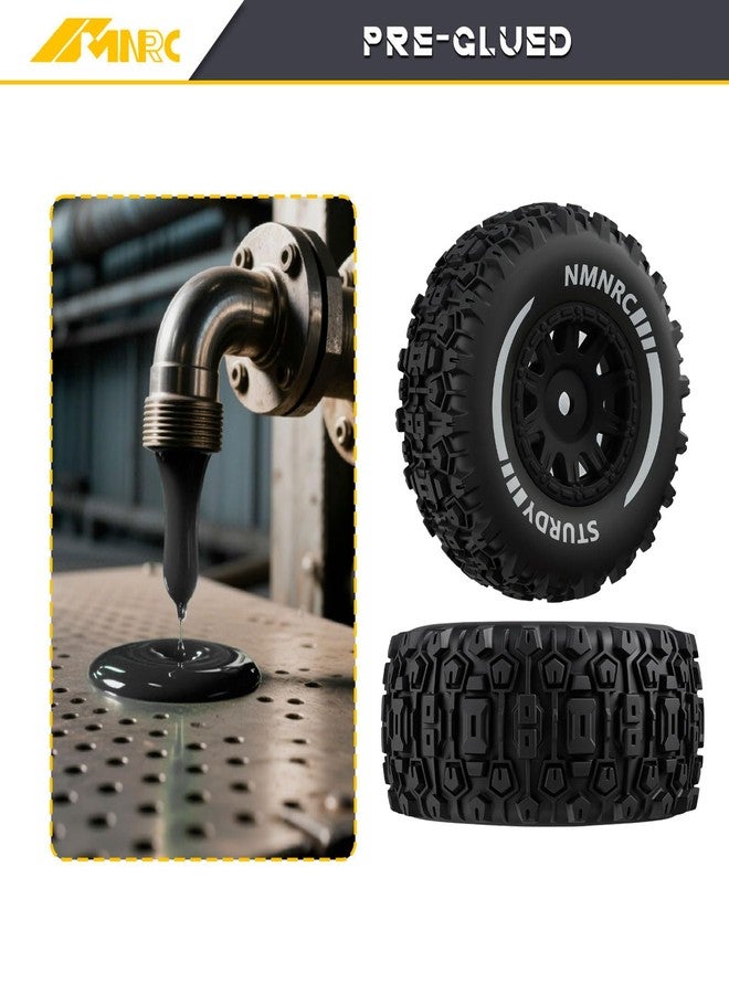 NMNRC Pre-Glued Plastic Rim Wheels and Tires Compatible with Arrma 1/16 Mojave Grom 4X4 RTR Series Upgrades Part Black - Image 4