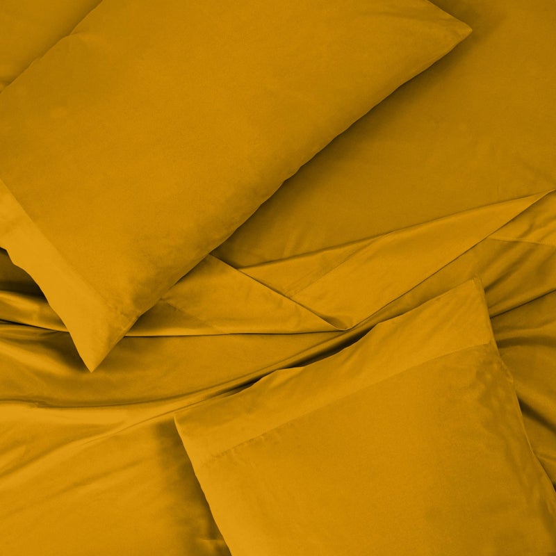 Royale Linens 300 Count Thread Count 100 ٪ Long Staple Cofted Cotton Sheet - 4 قطعة ورقة السرير 1 ورقة 1 ورقة مسطحة 2 حالة وسادة - تنفس البرودة وروح ورقة ورقة البركالي (الملك الأصفر) - Image 4