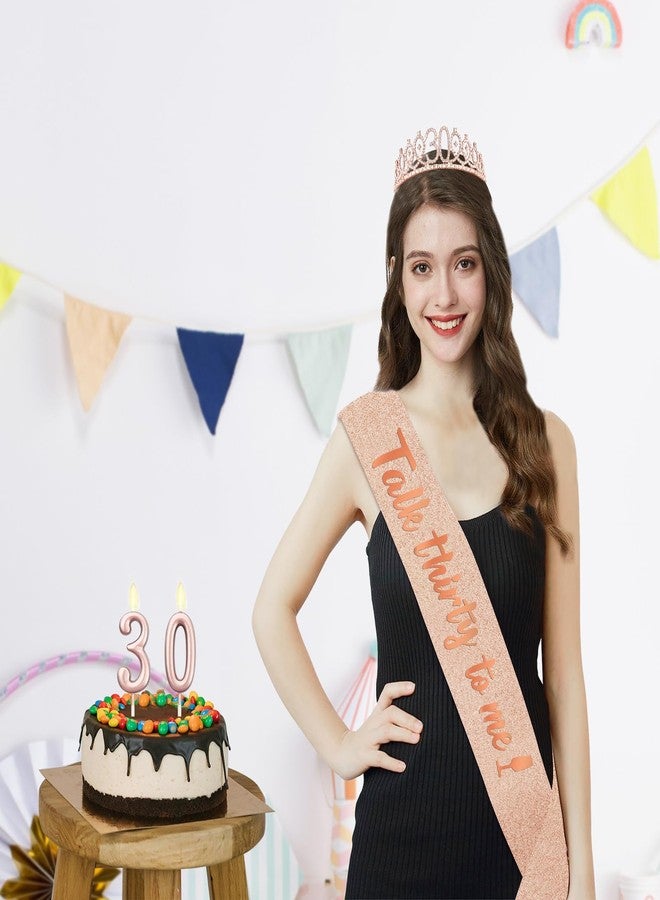 Juesly زينة عيد ميلادها الثلاثين مع وشاح ذهبي وردي، تاج، شموع أرقام، هدايا عيد ميلاد مميزة للنساء - Image 2