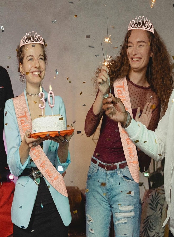 Juesly زينة عيد ميلادها الثلاثين مع وشاح ذهبي وردي، تاج، شموع أرقام، هدايا عيد ميلاد مميزة للنساء - Image 5