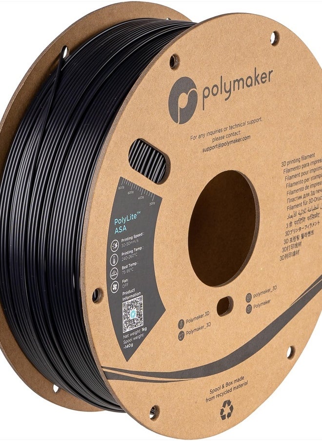 polymaker ASA Filament 1.75mm Black, 1kg ASA 3D Printer Filament, Heat & Weather Resistant - ASA 3D Filament Perfect for Printing Outdoor Functional Parts, Dimensional Accuracy +/- 0.03mm  - Image 1