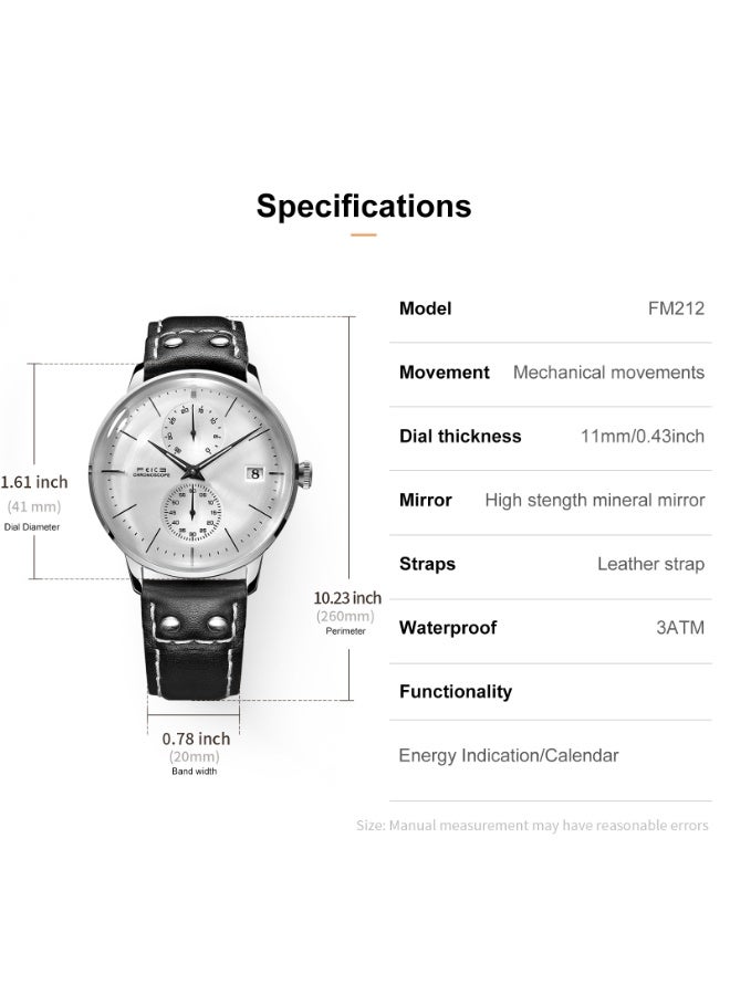 FEICE Men's Automatic Mechanical Watch with Curved Mirror, Brushed Finish Dial, Stainless Steel Leather Band – Casual Dress Style - Image 2