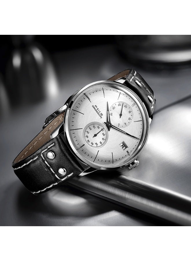 FEICE Men's Automatic Mechanical Watch with Curved Mirror, Brushed Finish Dial, Stainless Steel Leather Band – Casual Dress Style - Image 4