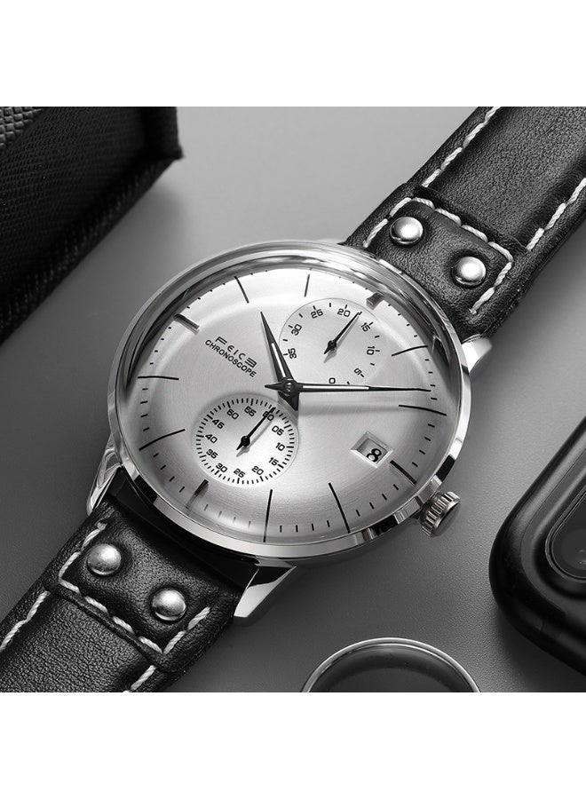 FEICE Men's Automatic Mechanical Watch with Curved Mirror, Brushed Finish Dial, Stainless Steel Leather Band – Casual Dress Style - Image 5