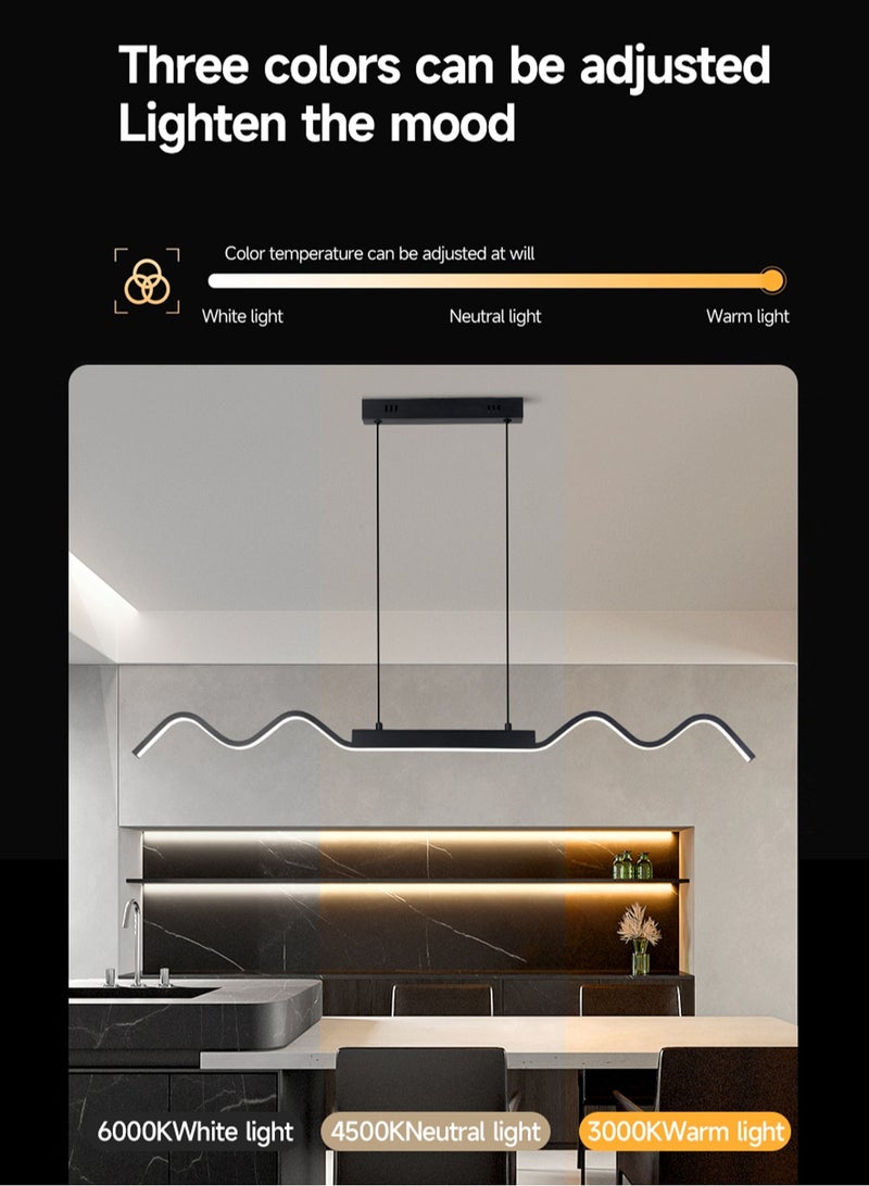 Pendant lights, modern minimalist restaurant LED pendant lights, wavy bar pendant lights (black, 100CM, three color dimming 3000K-6000K, adjustable hanging wire length 150CM) are suitable for restaurants, kitchens, living rooms, bedrooms, etc. - Image 4