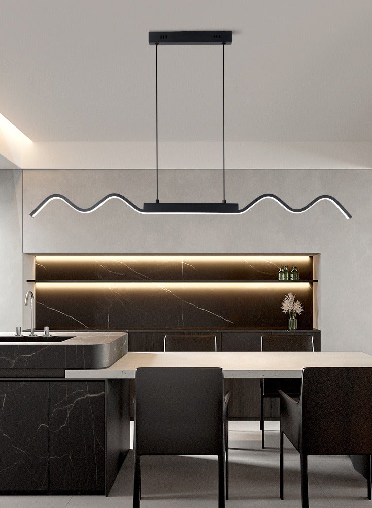 Pendant lights, modern minimalist restaurant LED pendant lights, wavy bar pendant lights (black, 100CM, three color dimming 3000K-6000K, adjustable hanging wire length 150CM) are suitable for restaurants, kitchens, living rooms, bedrooms, etc. - Image 1