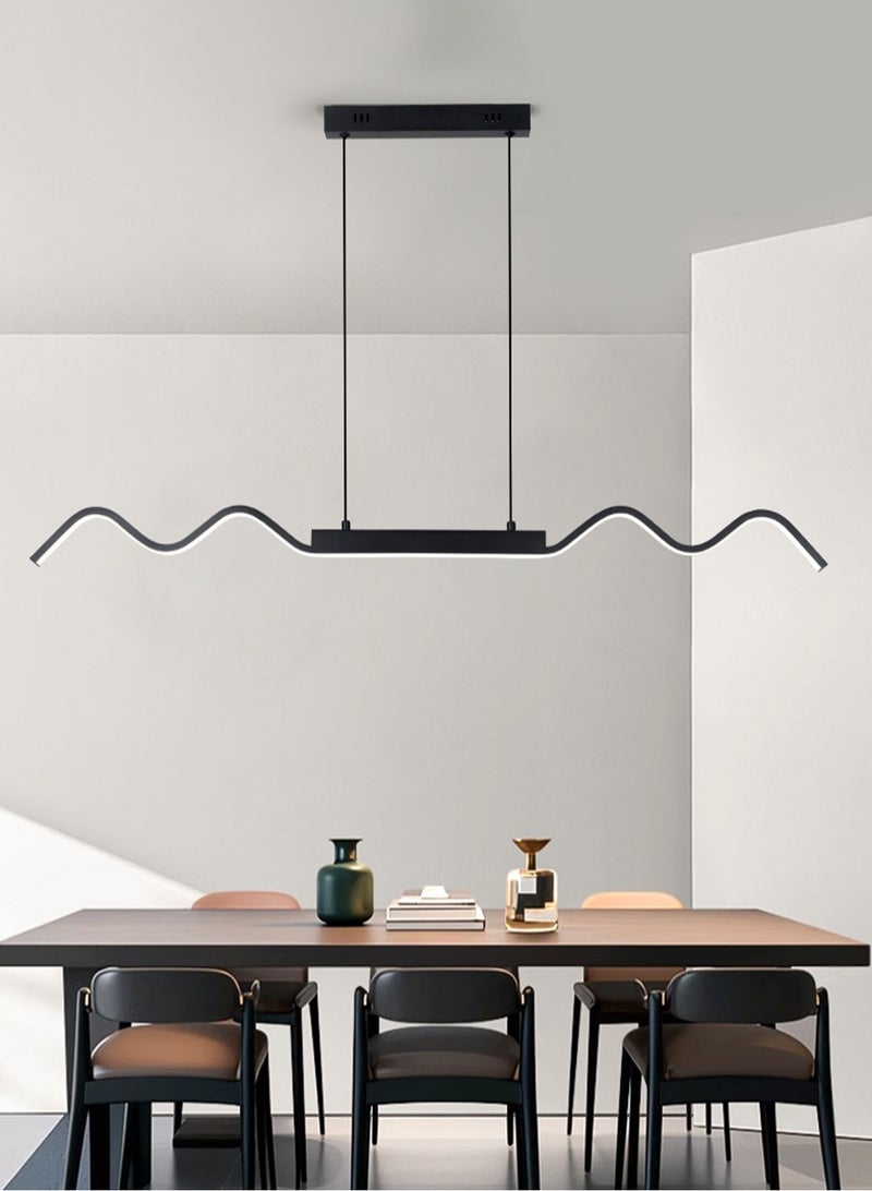 Pendant lights, modern minimalist restaurant LED pendant lights, wavy bar pendant lights (black, 100CM, three color dimming 3000K-6000K, adjustable hanging wire length 150CM) are suitable for restaurants, kitchens, living rooms, bedrooms, etc. - Image 3