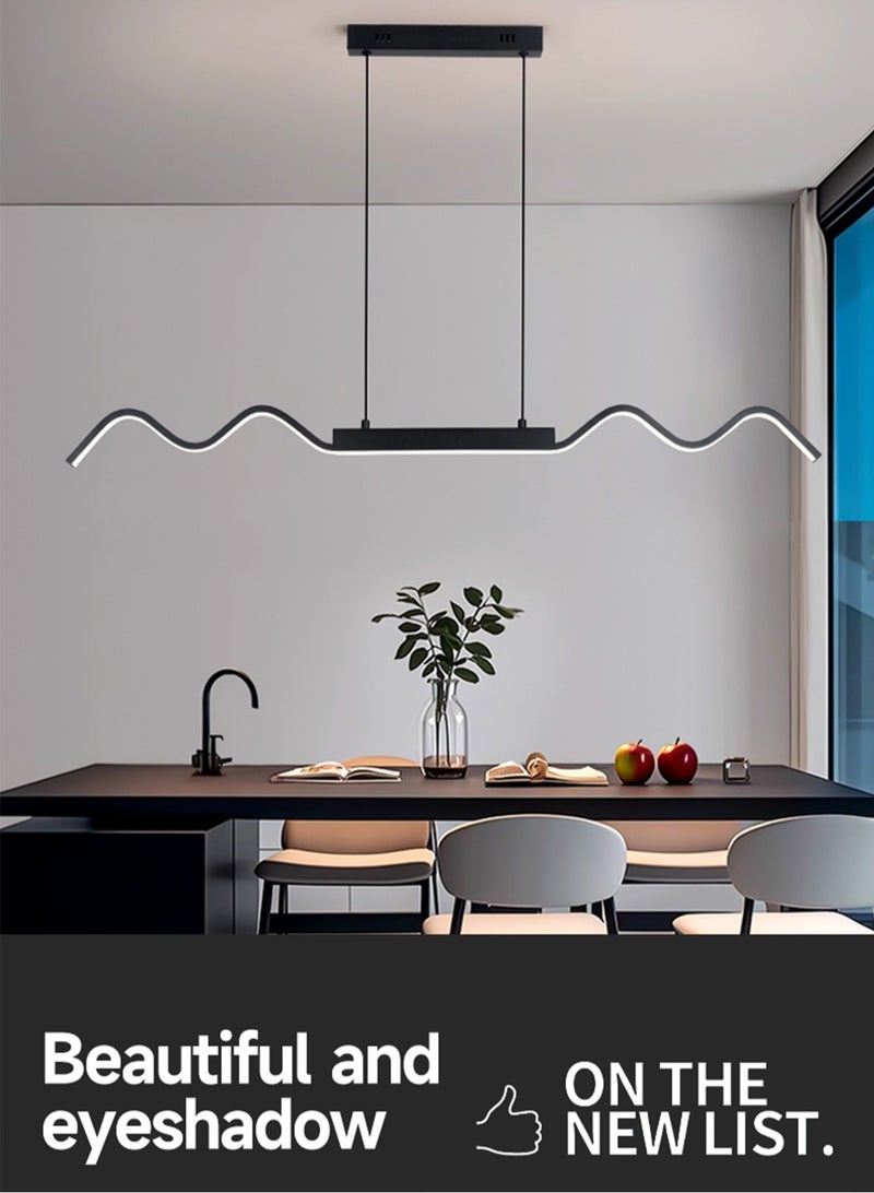 Pendant lights, modern minimalist restaurant LED pendant lights, wavy bar pendant lights (black, 100CM, three color dimming 3000K-6000K, adjustable hanging wire length 150CM) are suitable for restaurants, kitchens, living rooms, bedrooms, etc. - Image 2