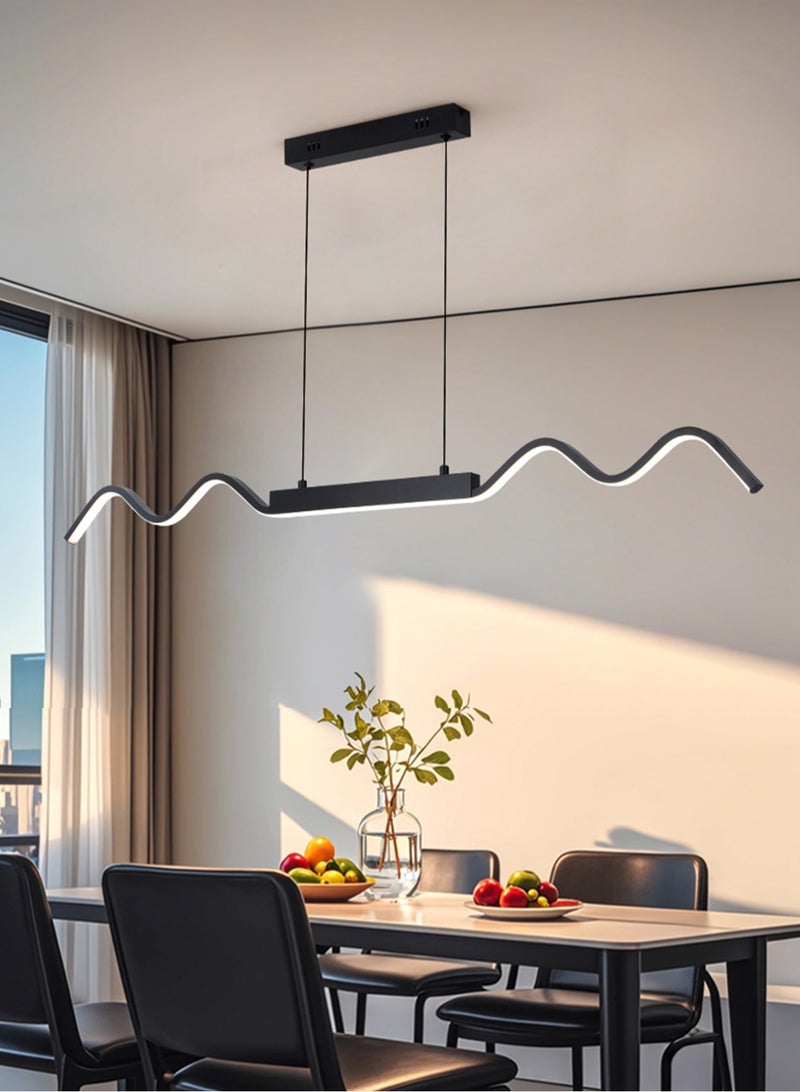 Pendant lights, modern minimalist restaurant LED pendant lights, wavy bar pendant lights (black, 100CM, three color dimming 3000K-6000K, adjustable hanging wire length 150CM) are suitable for restaurants, kitchens, living rooms, bedrooms, etc. - Image 5