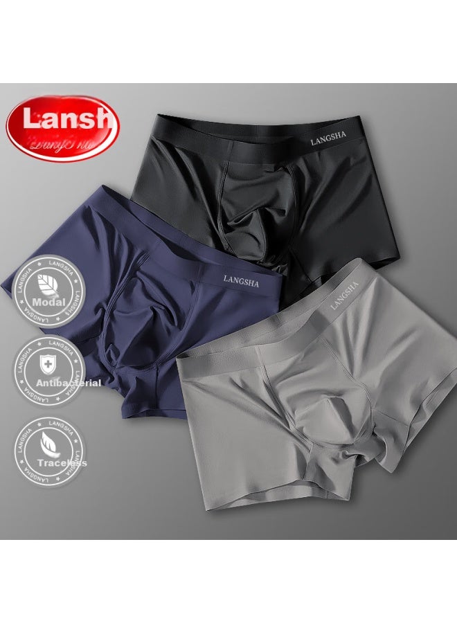 LANG SHA Langsha Men's Modal Smooth And Comfortable Ai Grass Antibacterial Mid-waist Men's Boxer Briefs Men's Four-corner Shorts - Image 3