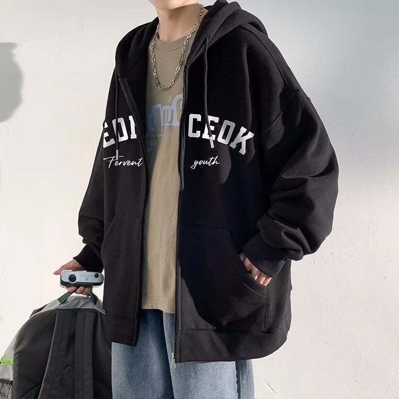 American Hooded Cardigan Sweatshirt For Boys And Men Spring And Autum Sports Trendy Brand Jacket Tops Jacket - Image 3