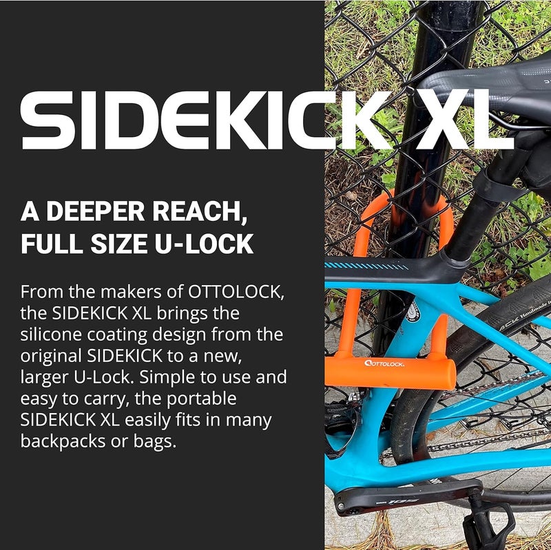 OTTOLOCK Sidekick XL Full-Size U-Lock - Heavy Duty Anti Theft Bicycle U-Lock with Keys, Silicone-Coated, Bike Accessories, Orange - Image 1