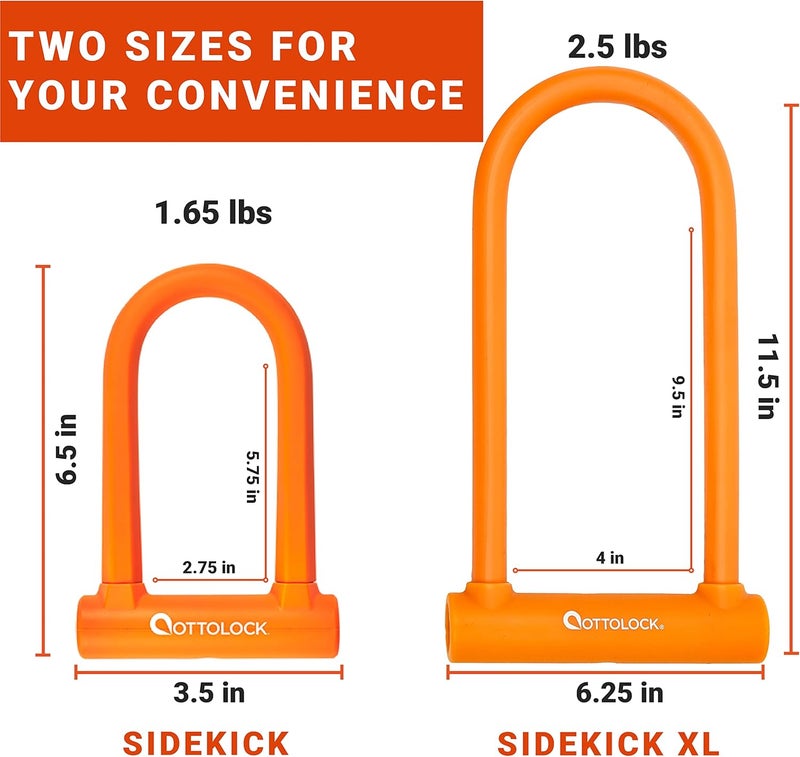 OTTOLOCK Sidekick XL Full-Size U-Lock - Heavy Duty Anti Theft Bicycle U-Lock with Keys, Silicone-Coated, Bike Accessories, Orange - Image 5
