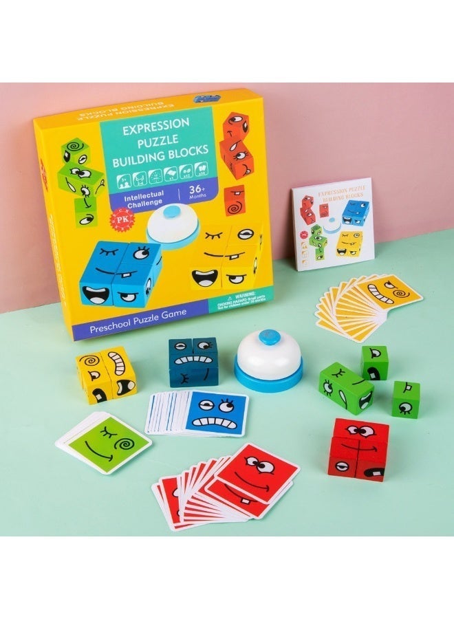 Wooden Expression Puzzle Building Blocks Educational Game for Kids - Image 1