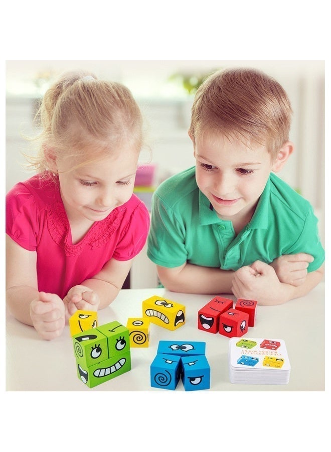 Wooden Expression Puzzle Building Blocks Educational Game for Kids - Image 2