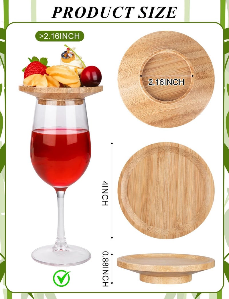 THSLSFX 5Pcs Wine Glass Charcuterie Topper, 4" Bamboo Mini Charcuterie Boards, Wine Glass Covers to Keep Bugs Out, for Family Gatherings, Restaurants, Bars - Image 2