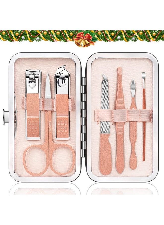 Jiasheng - Manicure Pedicure Set Stainless Steel Nail Clippers Personal Nail Clipping Tools Portable Travel Grooming Kit With Snap Shut Case Rose Gold - Image 1