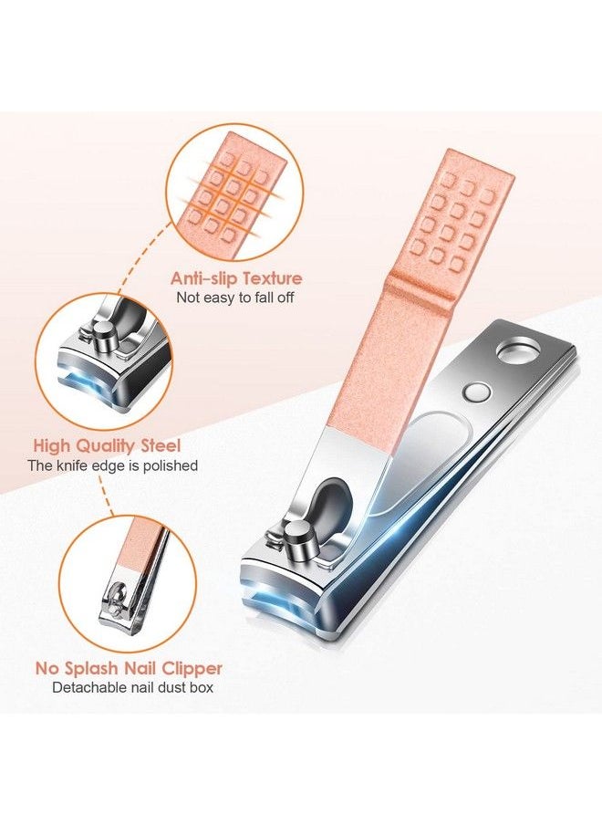 Jiasheng - Manicure Pedicure Set Stainless Steel Nail Clippers Personal Nail Clipping Tools Portable Travel Grooming Kit With Snap Shut Case Rose Gold - Image 1