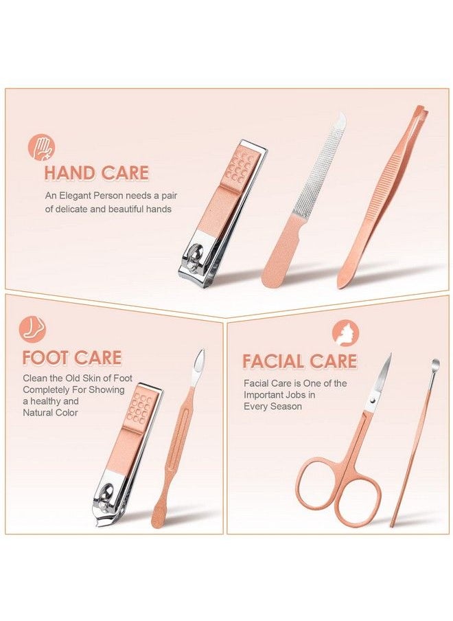 Jiasheng - Manicure Pedicure Set Stainless Steel Nail Clippers Personal Nail Clipping Tools Portable Travel Grooming Kit With Snap Shut Case Rose Gold - Image 1