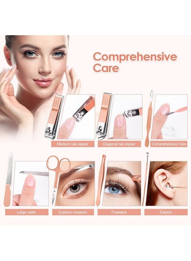 Jiasheng - Manicure Pedicure Set Stainless Steel Nail Clippers Personal Nail Clipping Tools Portable Travel Grooming Kit With Snap Shut Case Rose Gold - Image 1