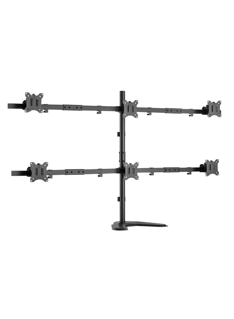 Skill Tech Skilltech SH57 T06 Six-Screen Standing Pole Monitor Mount for 17–32", Heavy-Duty Steel, 7kg Per Screen, Full Motion Tilt/Swivel/Rotation, Max VESA 100×100, Freestanding Tabletop Stand, Cable Management – Fine Texture Black - Image 1