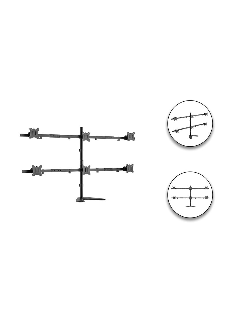 Skill Tech Skilltech SH57 T06 Six-Screen Standing Pole Monitor Mount for 17–32", Heavy-Duty Steel, 7kg Per Screen, Full Motion Tilt/Swivel/Rotation, Max VESA 100×100, Freestanding Tabletop Stand, Cable Management – Fine Texture Black - Image 4