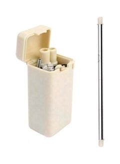 NIBEMINENT Stainless Steel Reusable Straw Set With Silicone Tips And Cleaning Brush Yellow + yellow straw 7.6x3x3.4cm  - Image 1