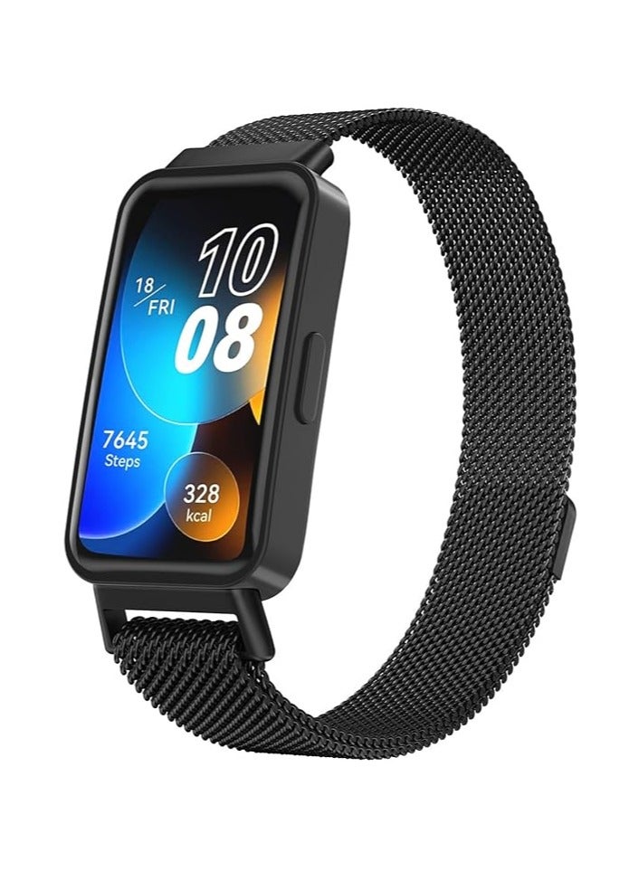 Straps Compatible with Huawei Band 10,Band 9,Band 8 Stainless Steel Band for Men,Women,Black - Image 1