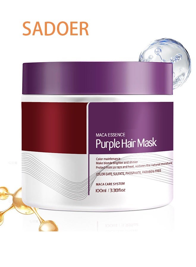 SADOER Maca Essence Purple Hair Mask Color Maintenance Make Blonds Brighter And Shinier Protect From Uv Rays And Heat, Restores The Natural Moisture Color-Safe, Sulfate, Phosphate, Paraben-Free Care System100ml - Image 1