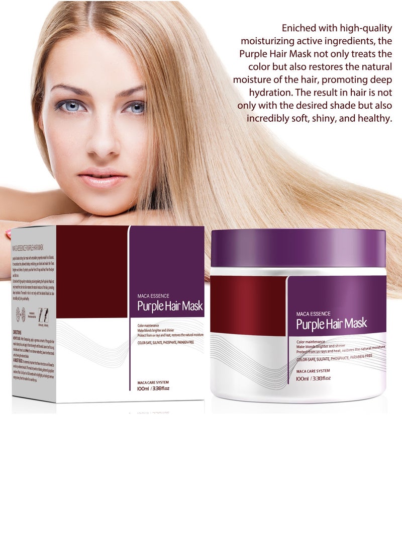 SADOER Maca Essence Purple Hair Mask Color Maintenance Make Blonds Brighter And Shinier Protect From Uv Rays And Heat, Restores The Natural Moisture Color-Safe, Sulfate, Phosphate, Paraben-Free Care System100ml - Image 2
